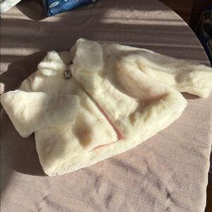 Hartstrings Pink and Cream Faux Fur Jacket